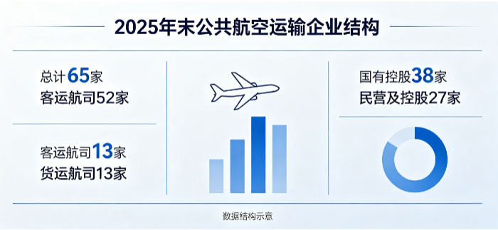 航空器材网，2025 国内公共航司数量结构统计图表